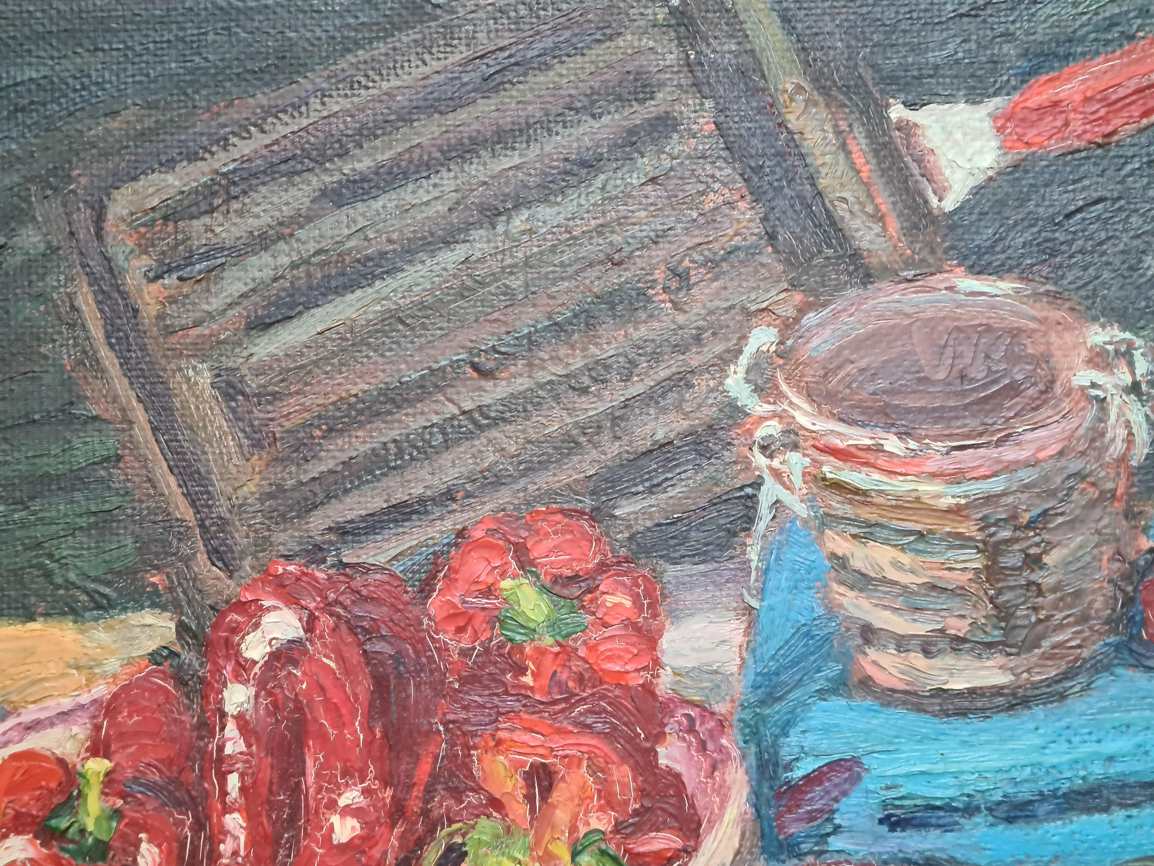 Französisches postimpressionistisches Stillleben, Rote Paprika, Hommage an Cezanne im Angebot 1