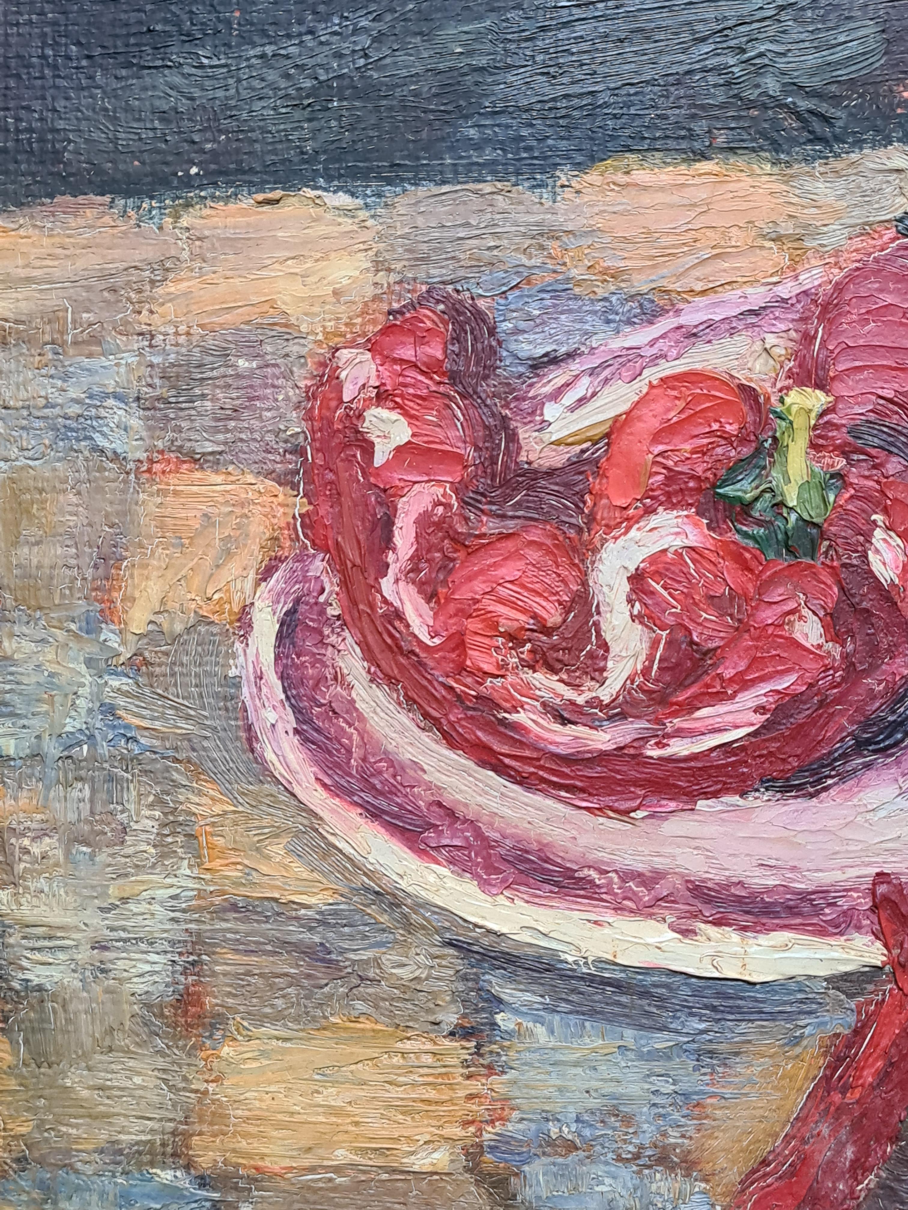 Französisches postimpressionistisches Stillleben, Rote Paprika, Hommage an Cezanne im Angebot 2