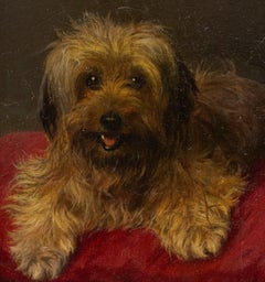 Portrait d'un chien reposant sur un coussin rouge Charles Van den Eycken (1859 - 1923)