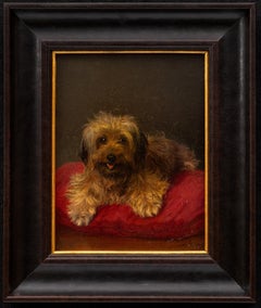 Portrait of a Dog Resting on a Red Cushion Charles Van den Eycken ((1859 - 1923)
