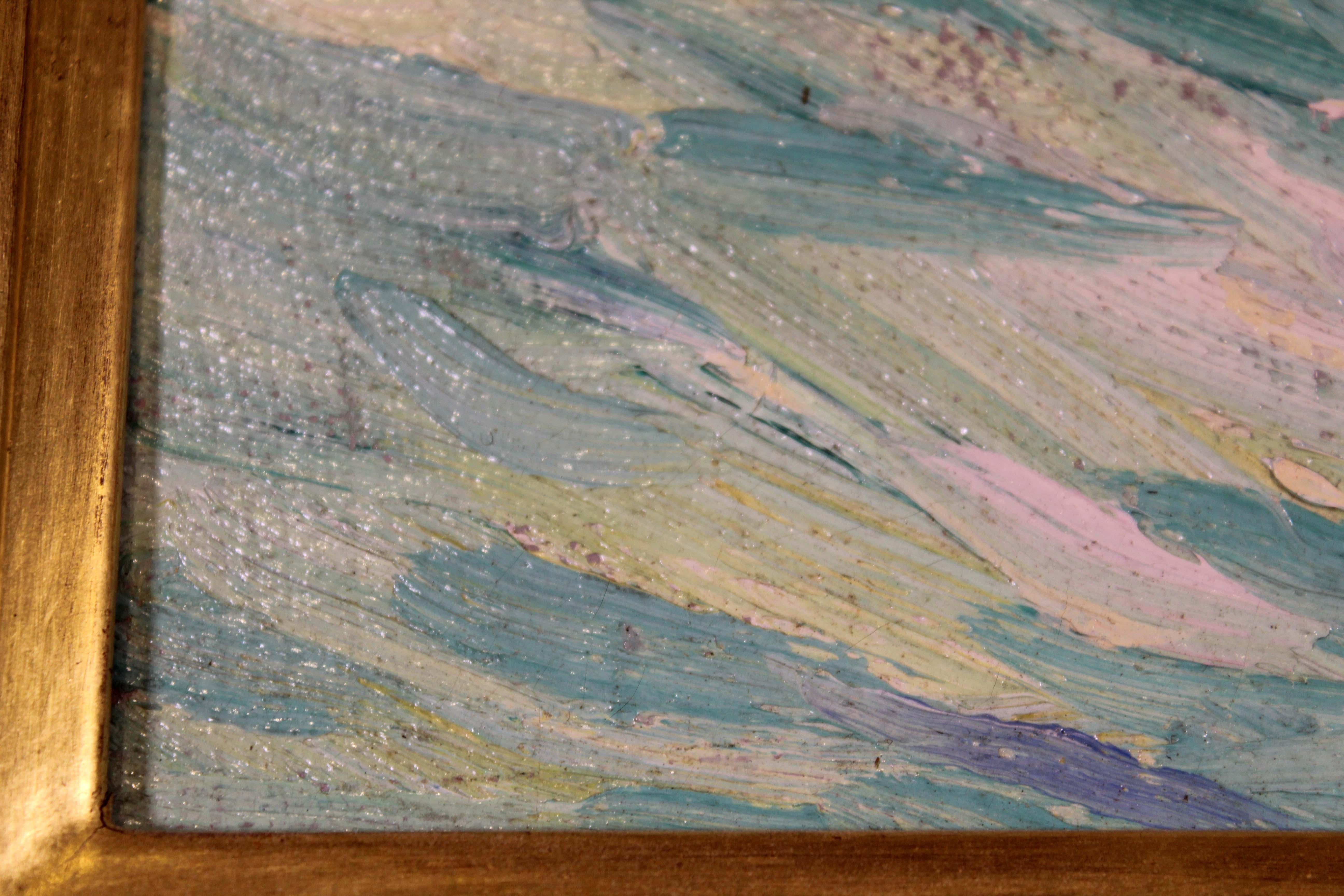 XX secolo Charles H. Woodbury Marine White House Olio su tavola con timbro della proprietà CHW-40 Incorniciato in vendita