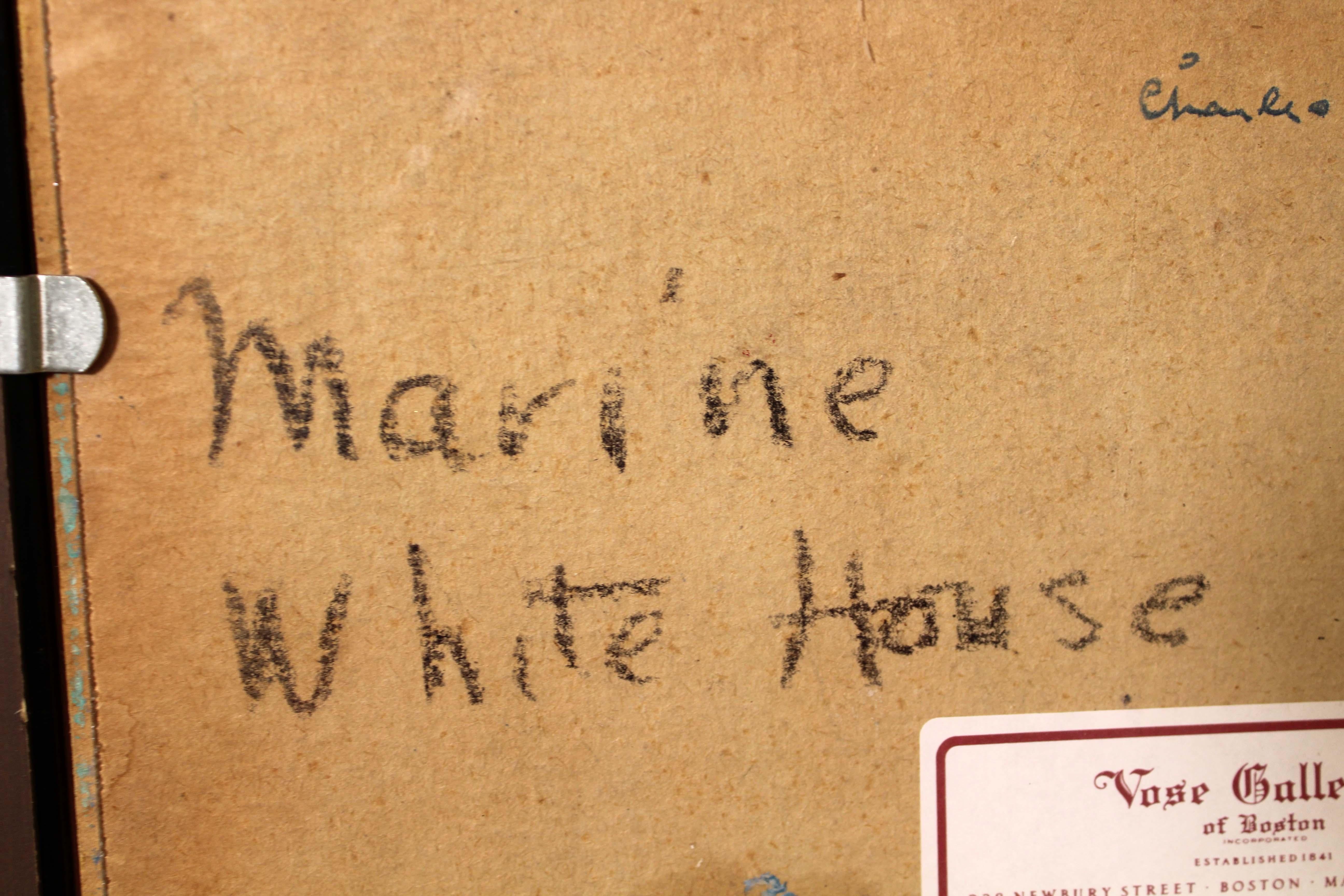 Charles H. Woodbury Marine White House Olio su tavola con timbro della proprietà CHW-40 Incorniciato in vendita 3