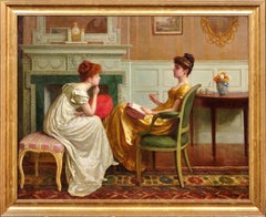 Antique How long will it take him to propose to me? 1891. Victorian England Parlor Scene