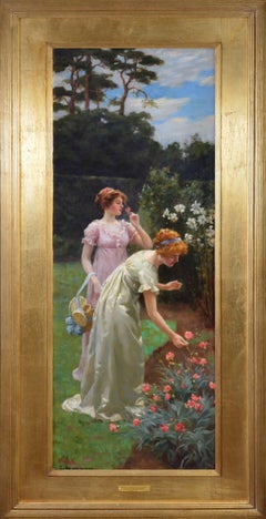Picking Flowers for a Posy - 19th Century Oil Painting of English Society Girls