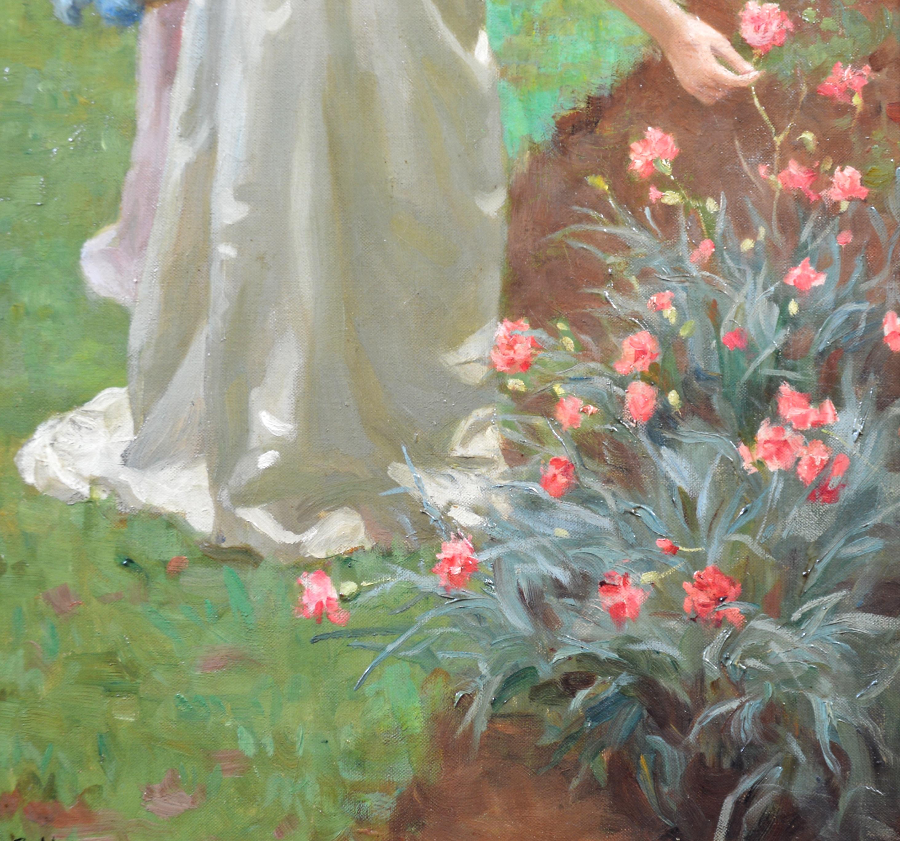 ‘Picking Flowers for a Posy’ by Charles Haigh-Wood (1856-1927). 

The painting – which depicts two young ladies in an English garden in summertime – is signed by the artist and presented in a fine quality, bespoke gold metal leaf frame.

All our