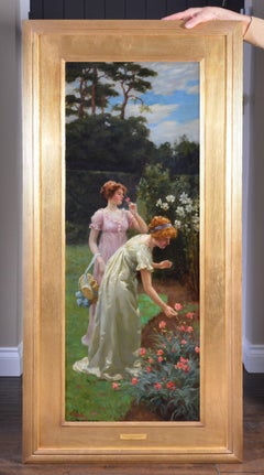 Picking Flowers for a Posy - 19th Century Oil Painting of English Society Girls