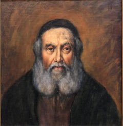Judaica "The Rebbe'" European Hasidic Rabbi Portrait Oil Painting