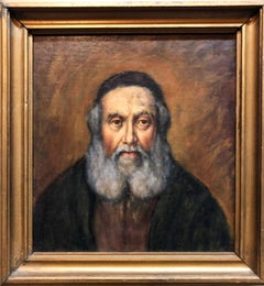  Judaica "The Rebbe'" European Hasidic Rabbi Portrait Oil Painting