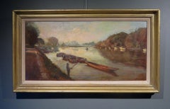 Original 20th Century English Oil Painting River Thames At Richmond London