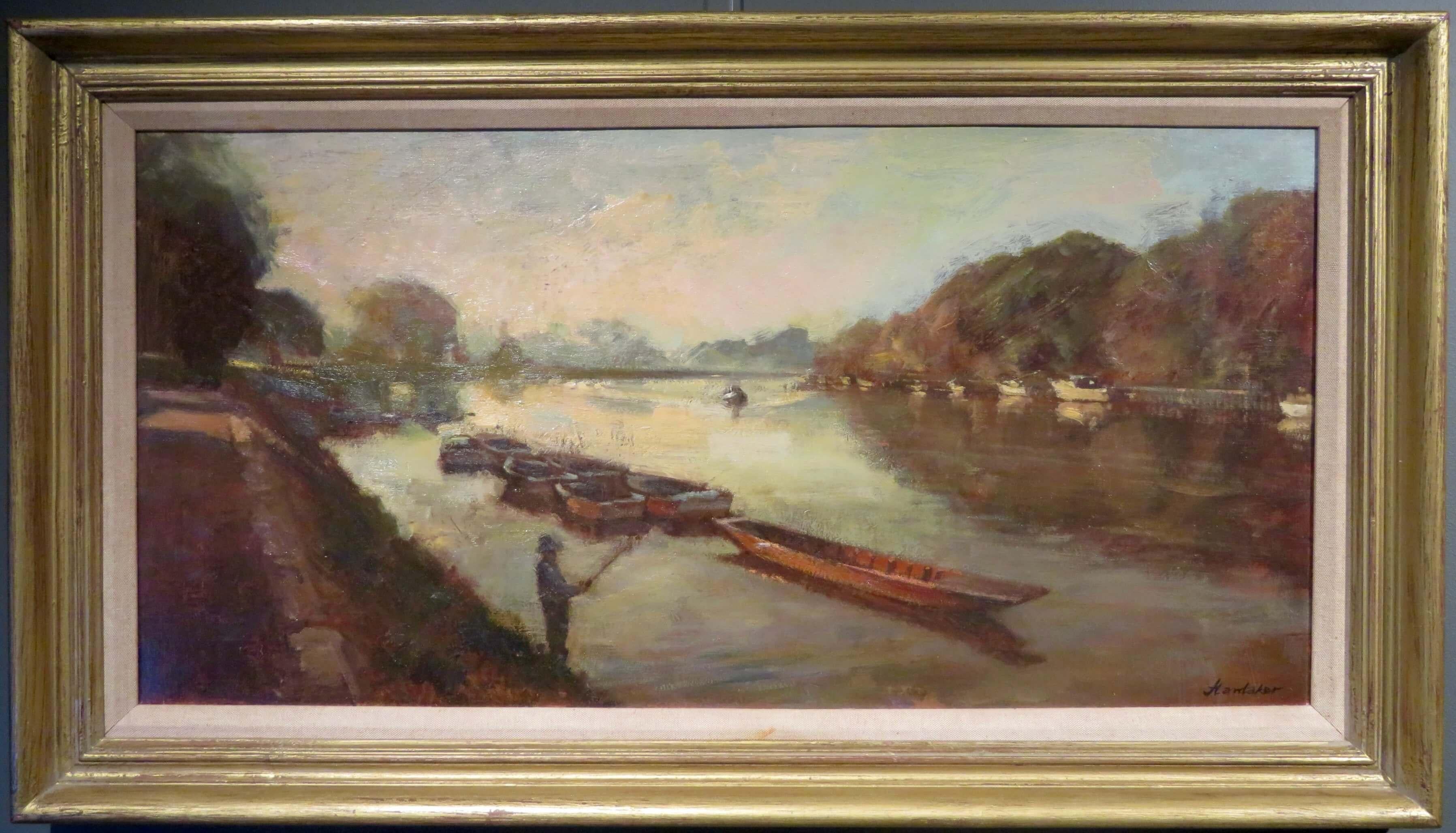 Original 20th Century English Oil Painting River Thames At Richmond London