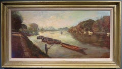 Original 20th Century English Oil Painting River Thames At Richmond London