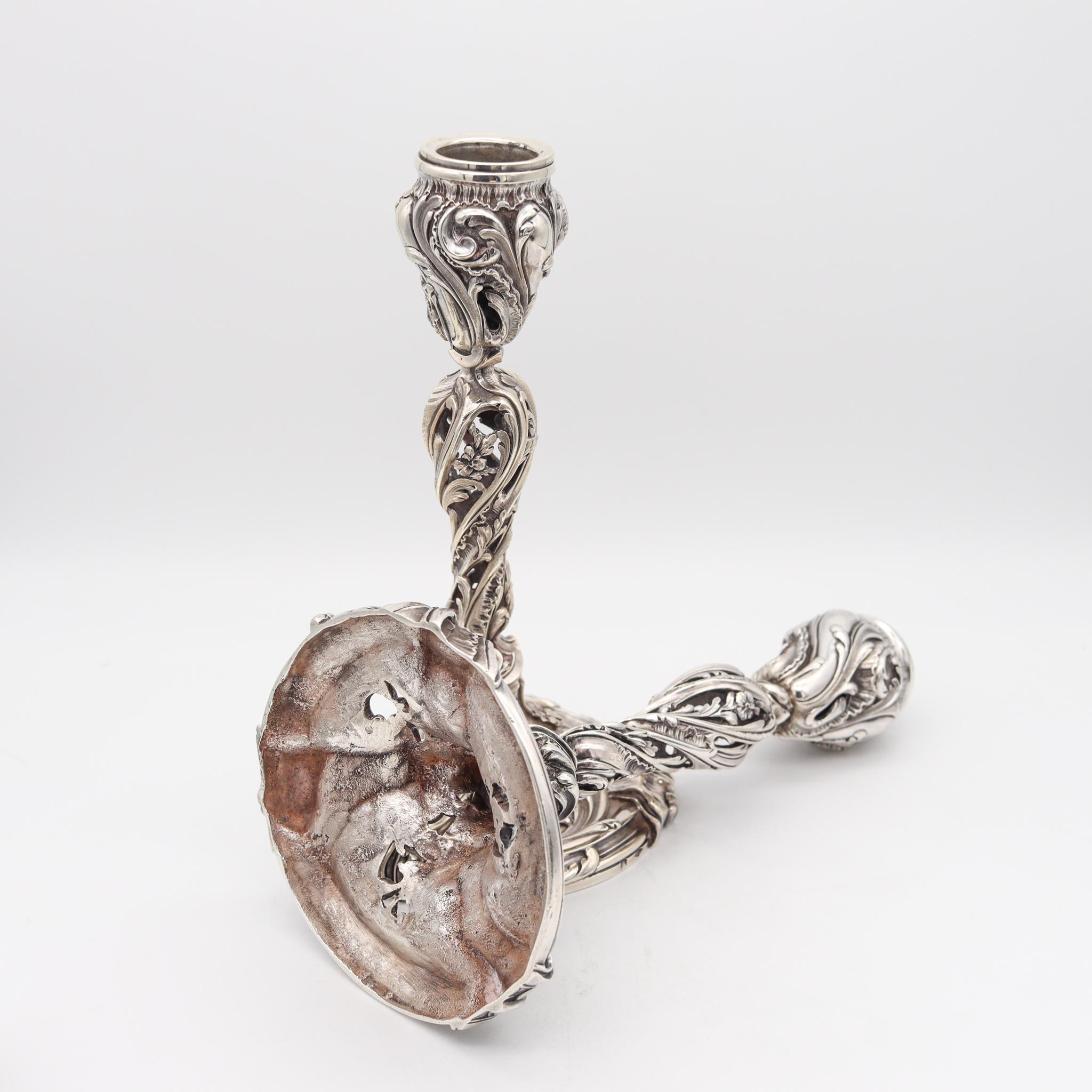 French Charles Harleux 1895 Paris Art Nouveau Pair of Candlestick in Sterling Silver For Sale