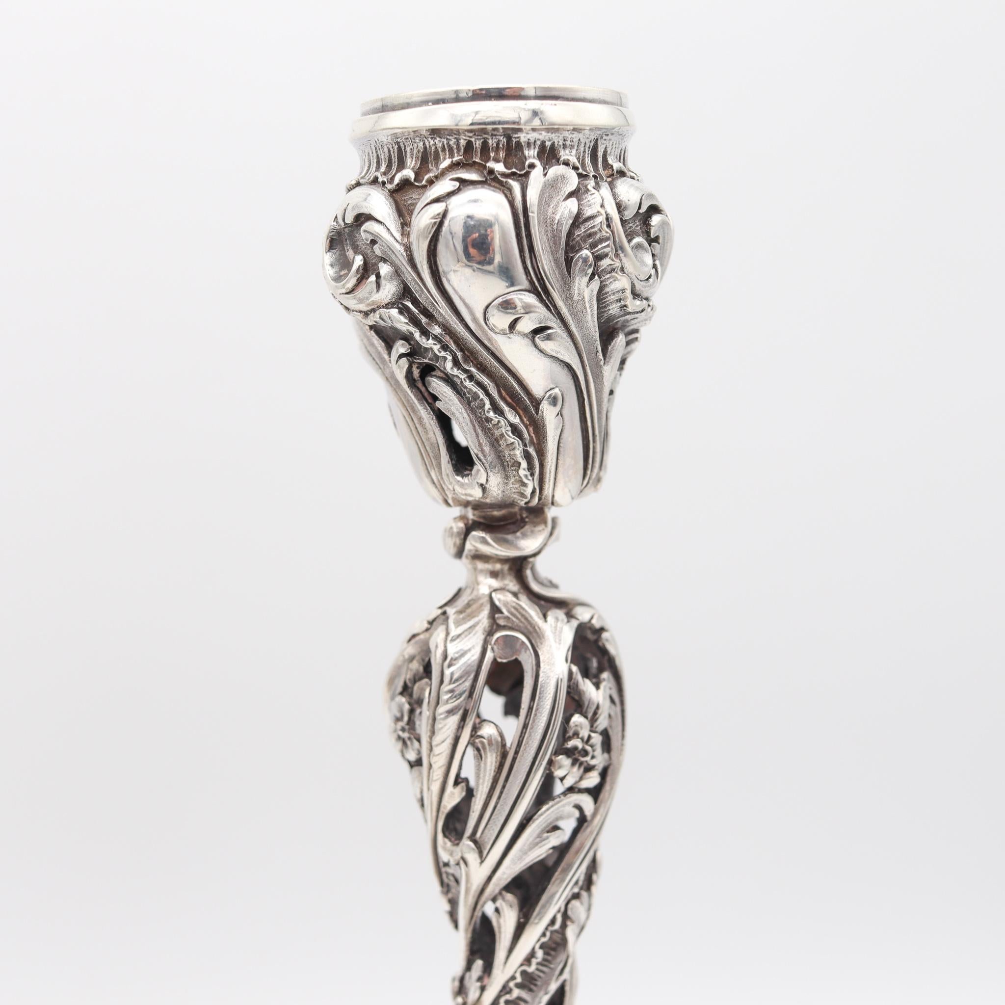 Hand-Crafted Charles Harleux 1895 Paris Art Nouveau Pair of Candlestick in Sterling Silver For Sale