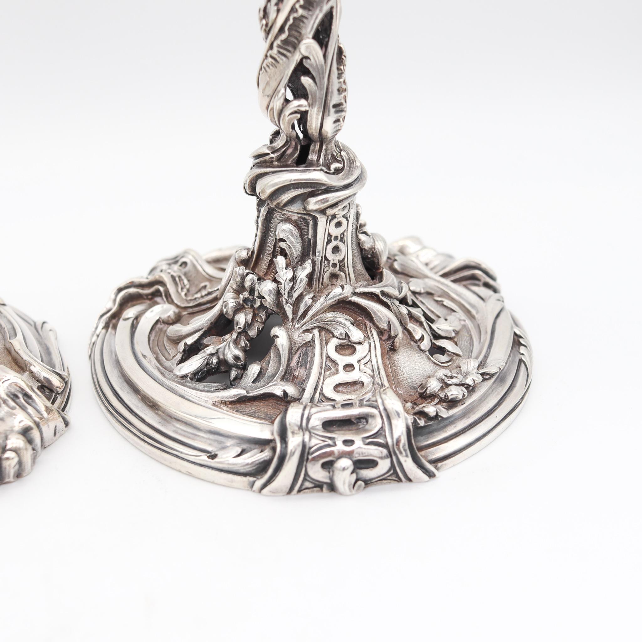 Fait main Charles Harleux Paris Art Nouveau 1895 Paire de chandeliers en argent sterling en vente