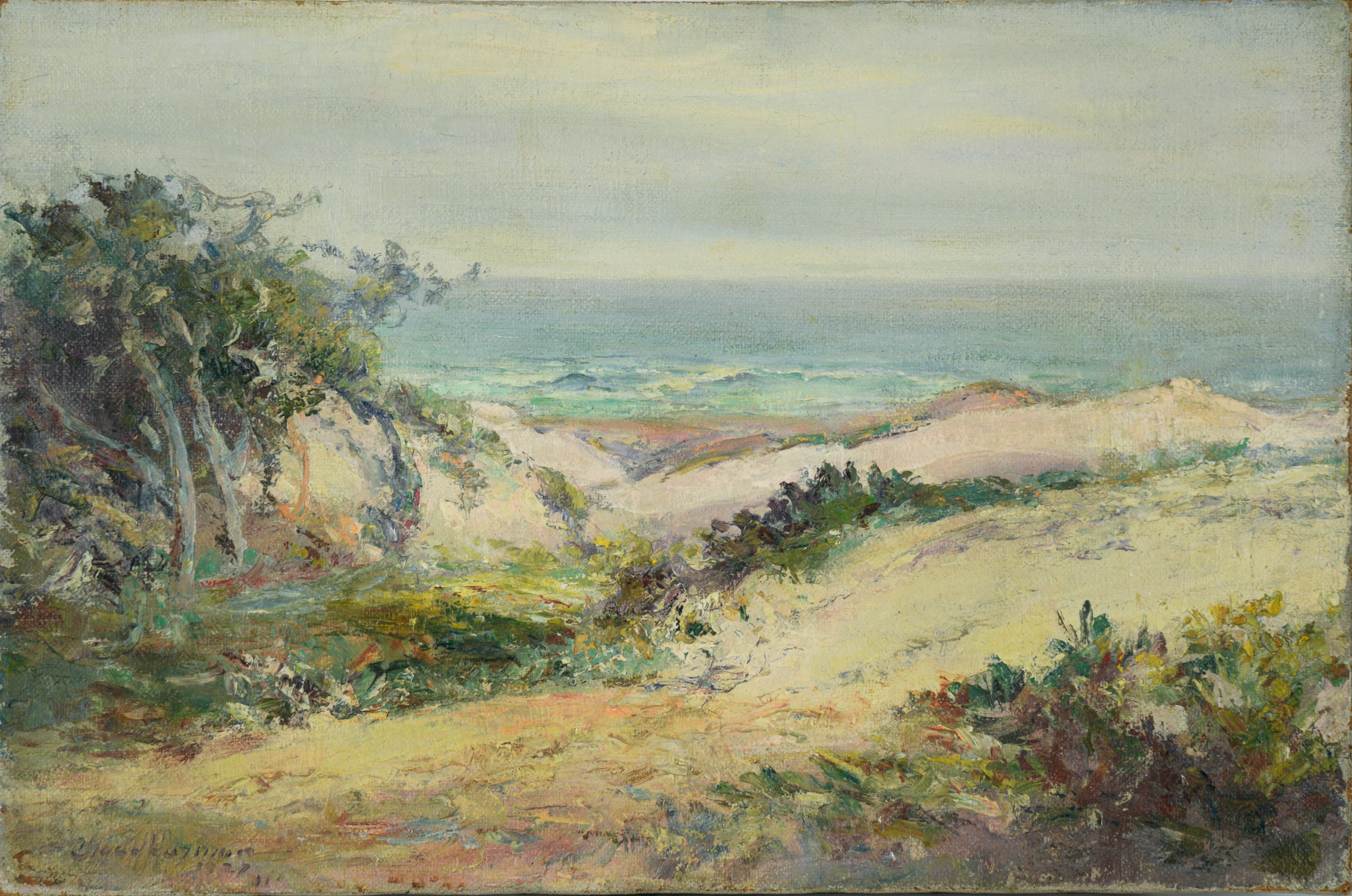 Landscape Painting Charles Harmon - Carmel by the Sea - Beach, California Coastline - Huile sur lin, 1927