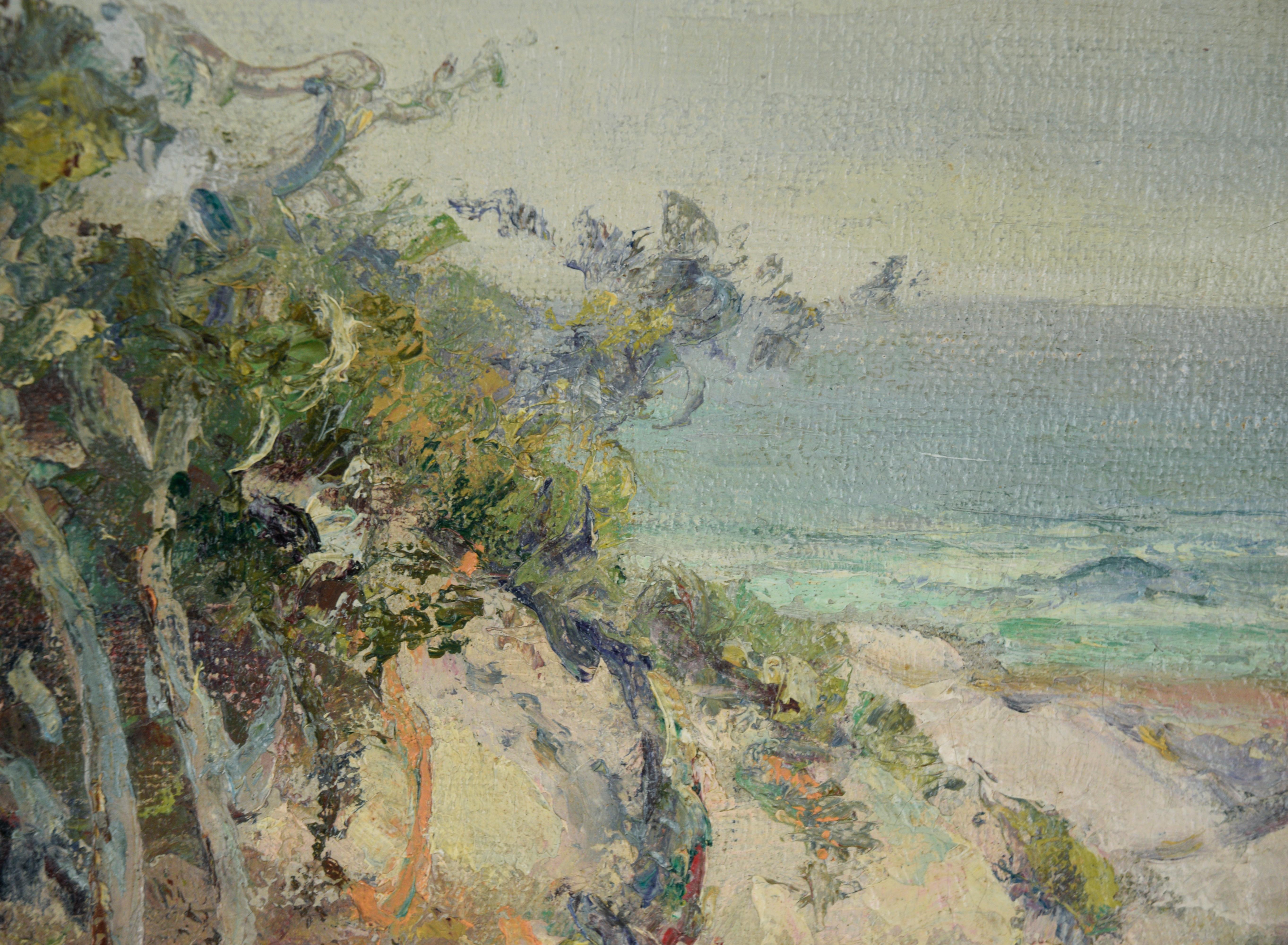 Carmel by the Sea - Beach, California Coastline 1927 Oil on Linen - Brown Landscape Painting by Charles Harmon