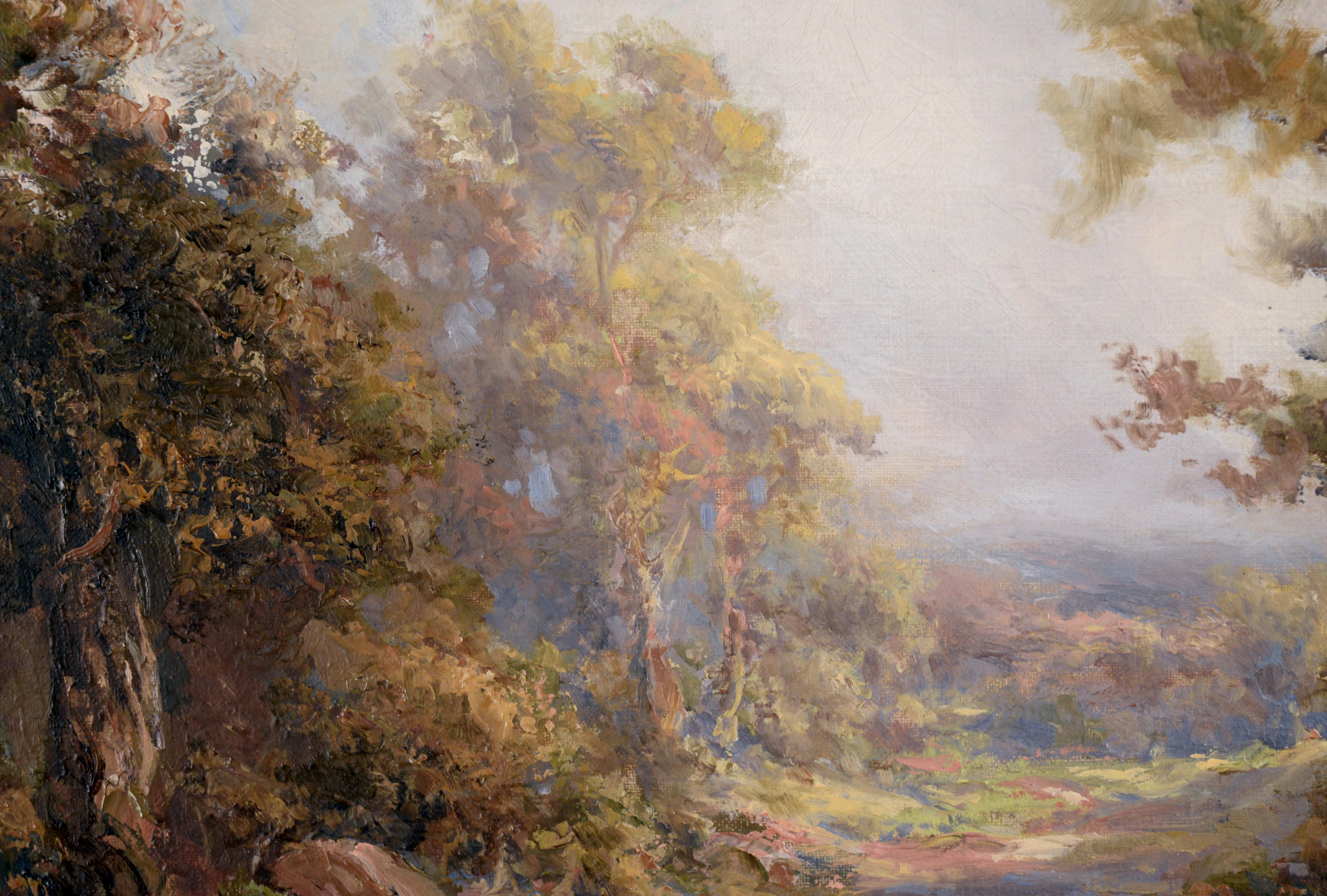 Path Out of the Woods (Le chemin des bois) - Paysage naturaliste à l'huile sur toile - Marron Landscape Painting par Charles Harmon