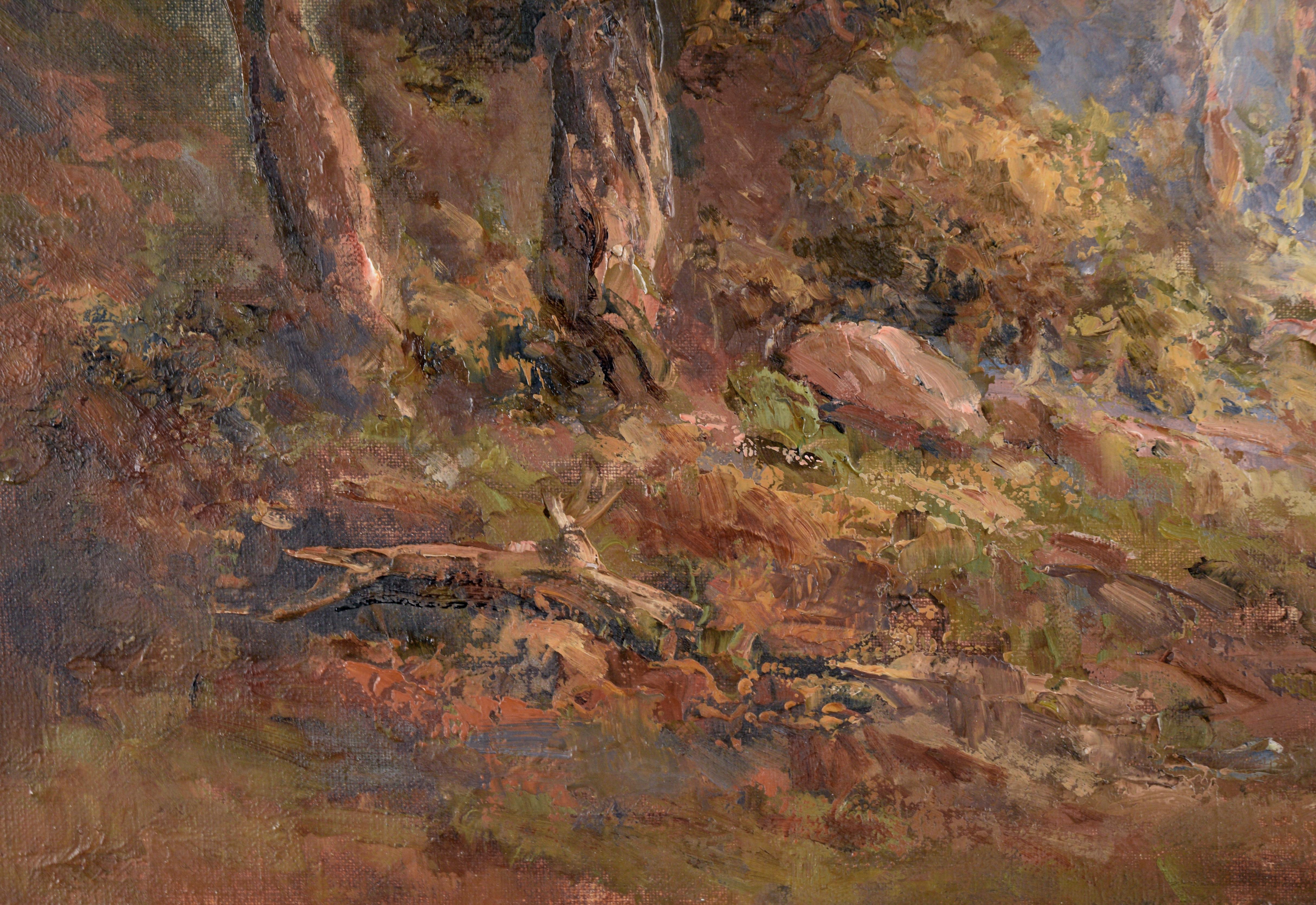 Path Out of the Woods - Naturalist Landscape in Oil on Canvas - Brown Landscape Painting by Charles Harmon