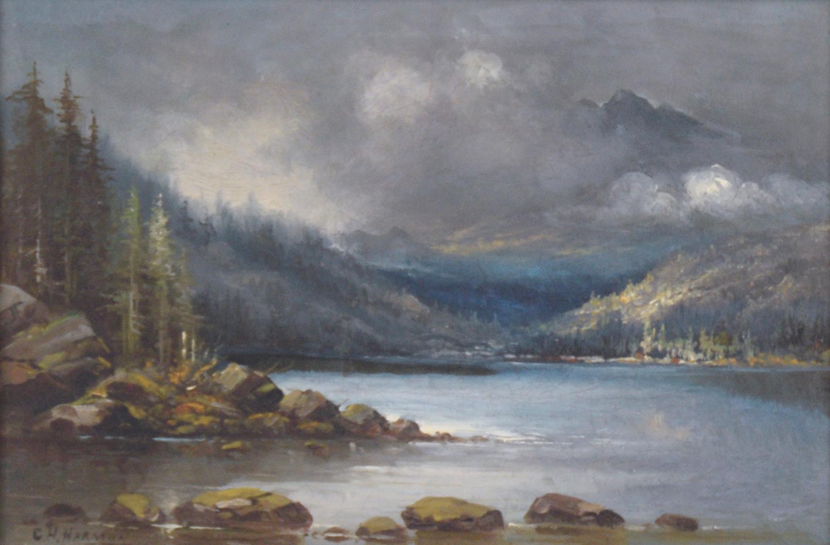 Tormenta sobre el lago - Paisaje del noroeste del Pacífico - Painting de Charles Harmon
