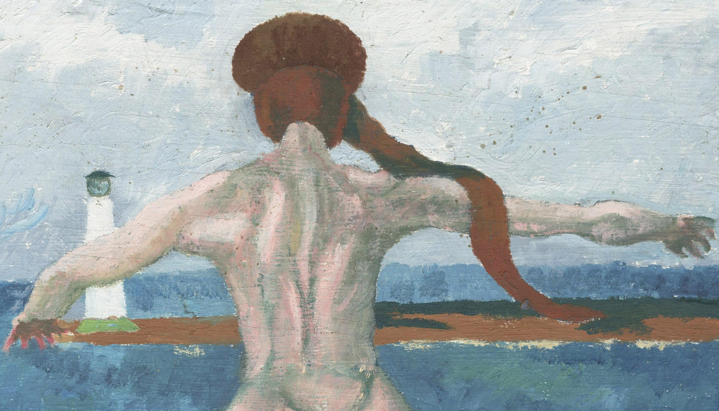 Untitled (Nude in front of light house, Lake Erie) - Painting by Charles Harris AKA Beni Kosh