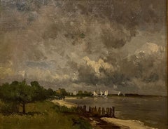 « Cloudy Day on the Beach », Charles Harry Eaton, Impressionnisme américain, Bateaux