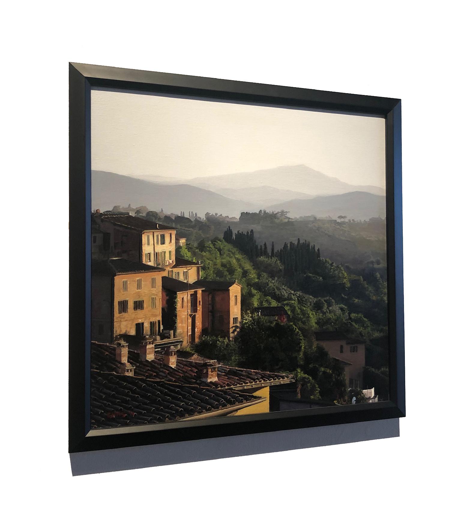 Photorealist landscape painting of Sienna, Italy, 