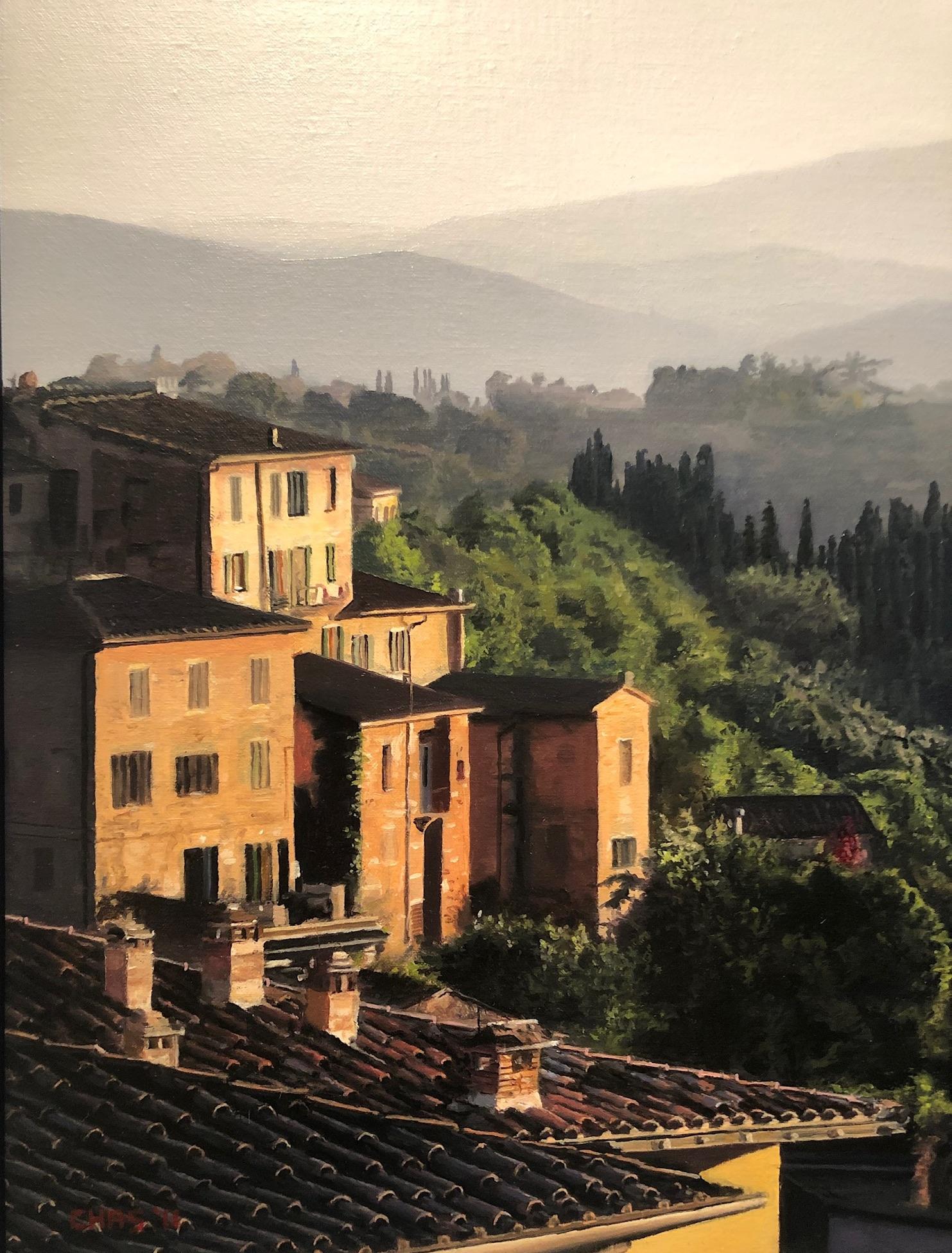 Photorealist landscape painting of Sienna, Italy, 