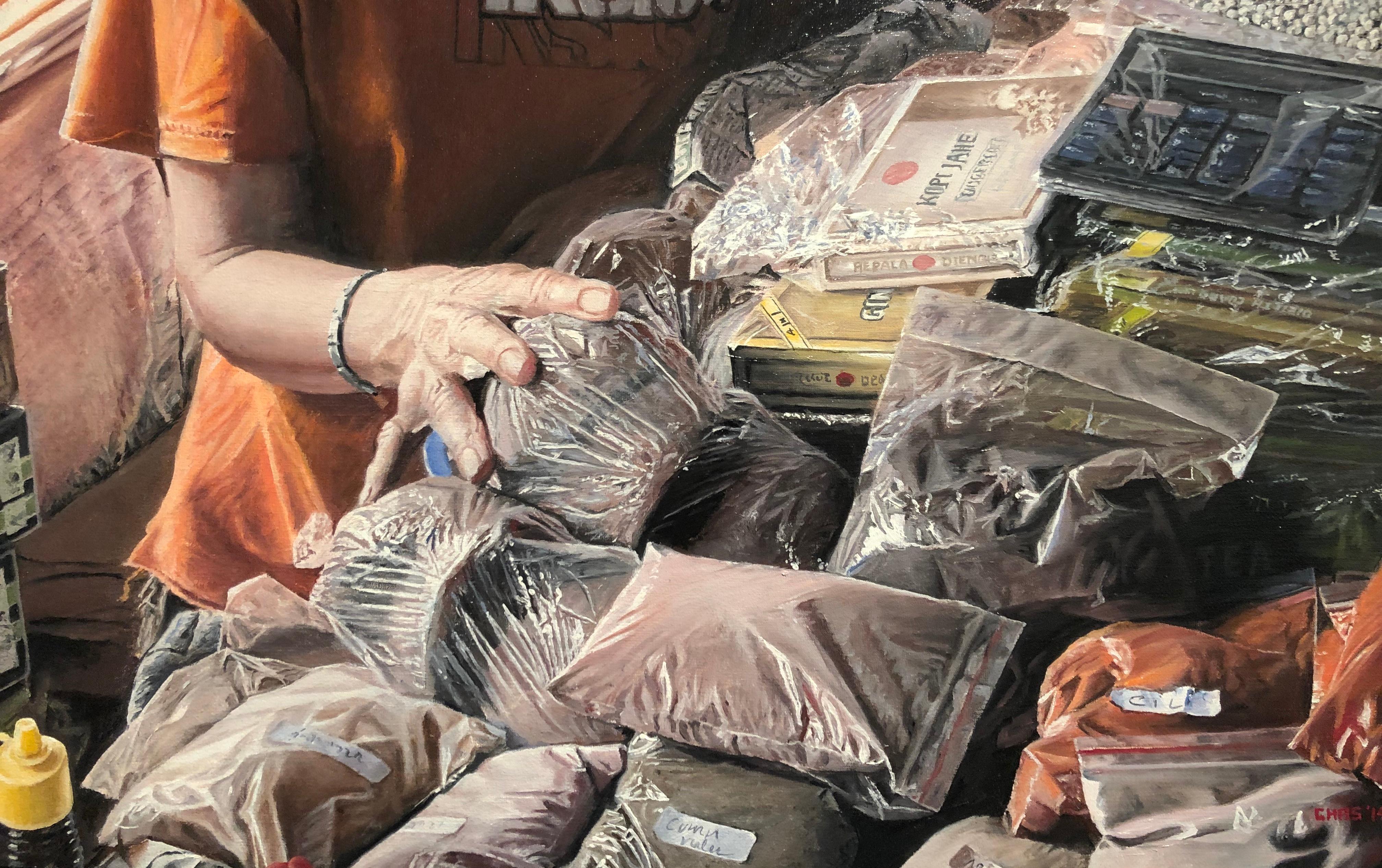 Photorealist painting with brown and orange, 