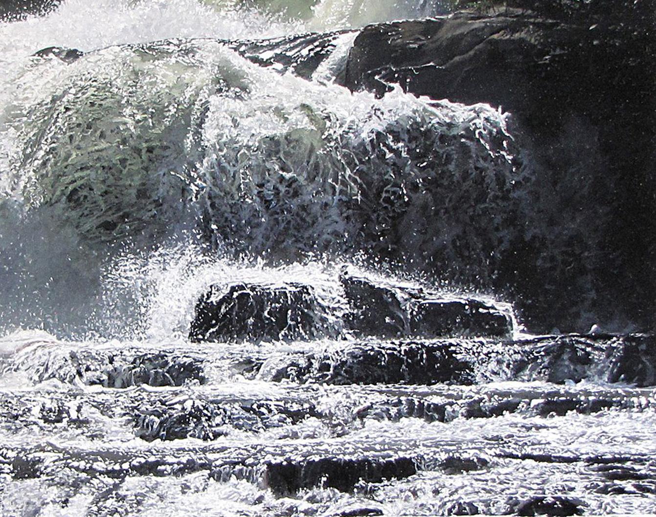 Photorealist waterfall with green and white, 