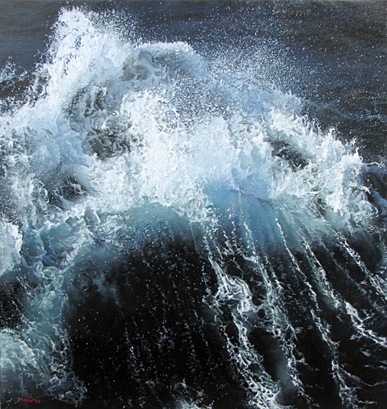 Charles Hartley Landscape Painting - Photorealist "Waves on Drake Passage"