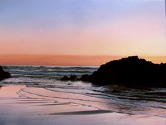 Realist sunset with purple pink and orange, "Oregon Sunset", oil on polyester