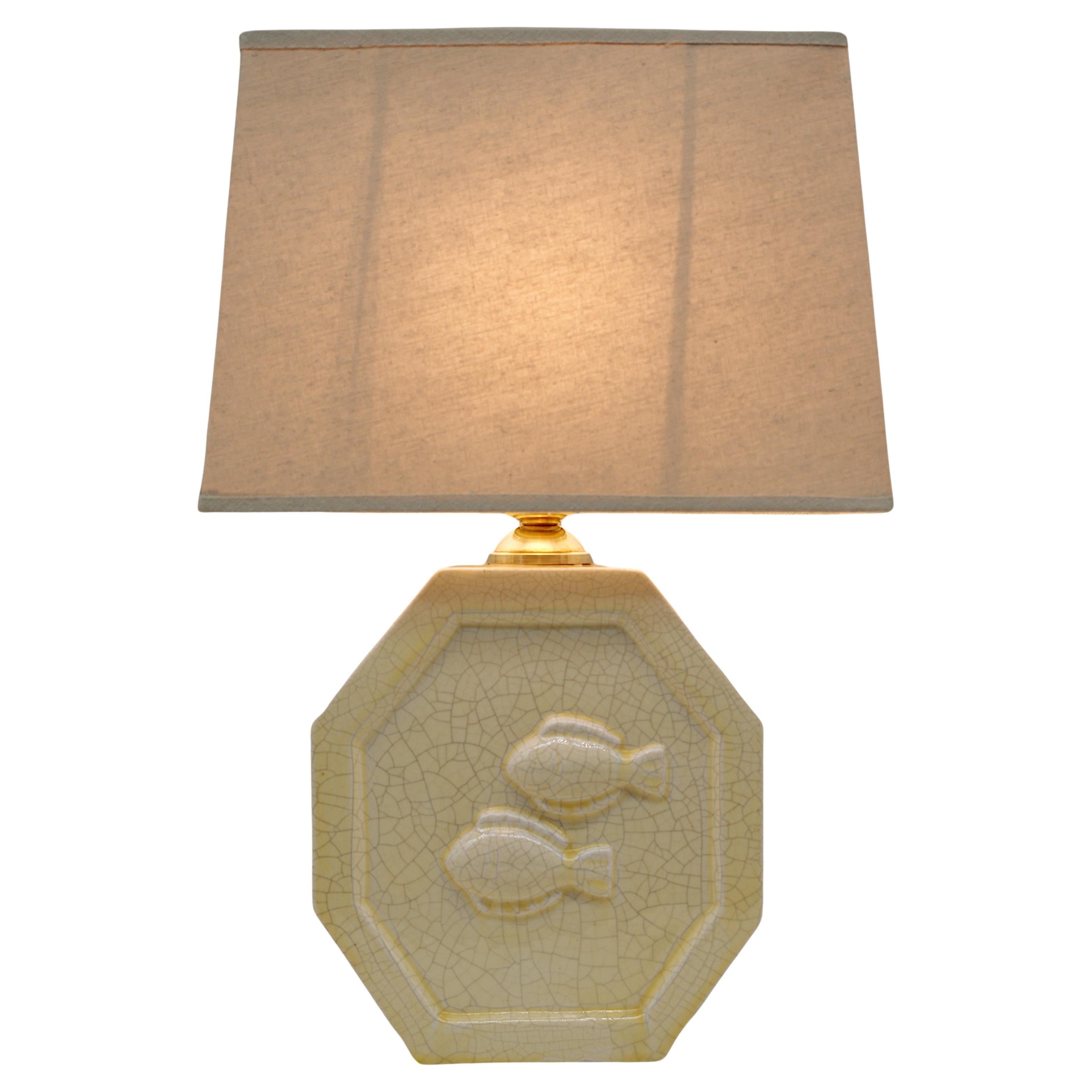 Charles HARVA French Art Deco Crackle Glaze Ceramic Lamp 1920