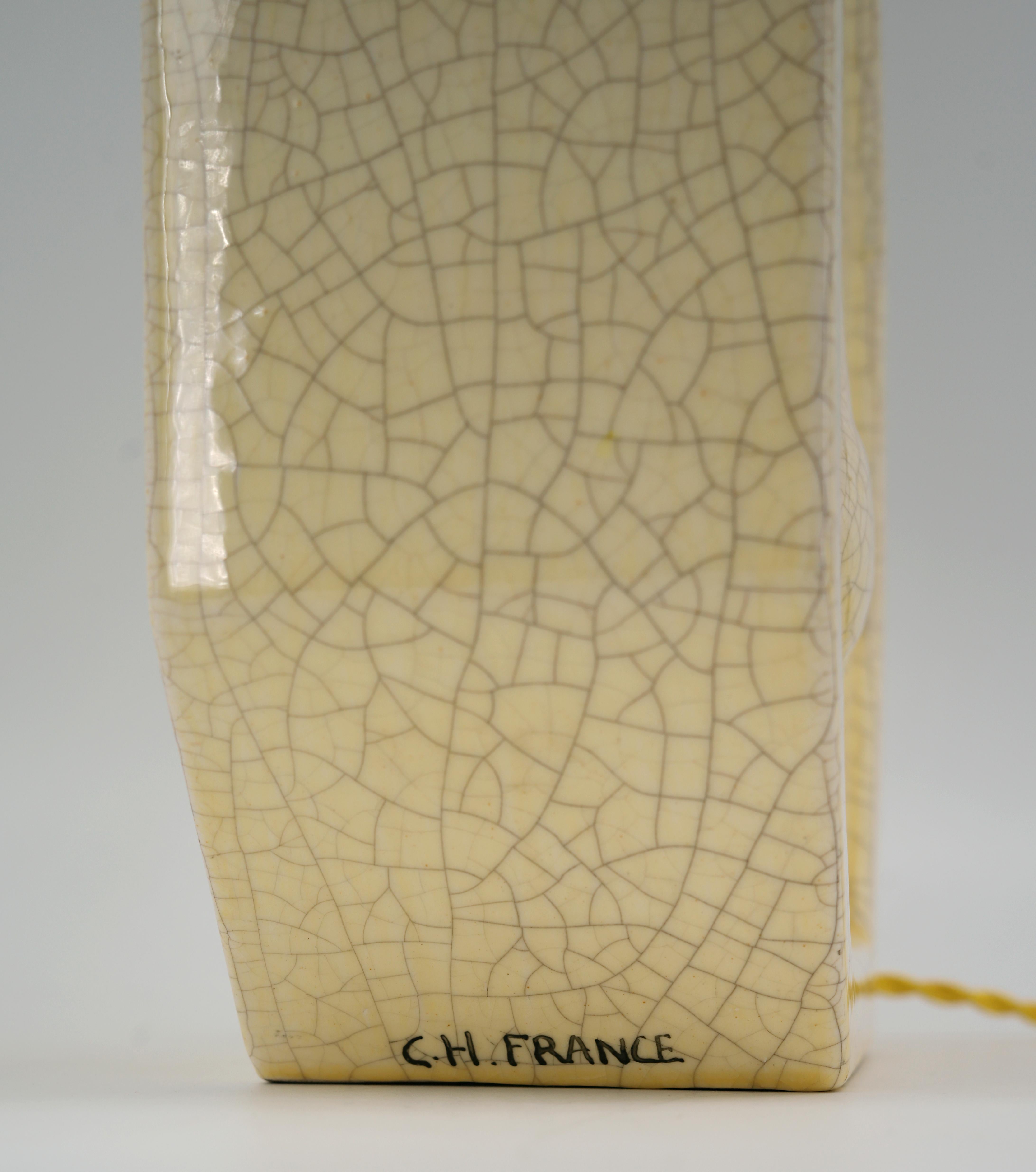 Lampe Art déco française Charles HARVA en céramique à glaçure craquelée, 1920 en vente 4