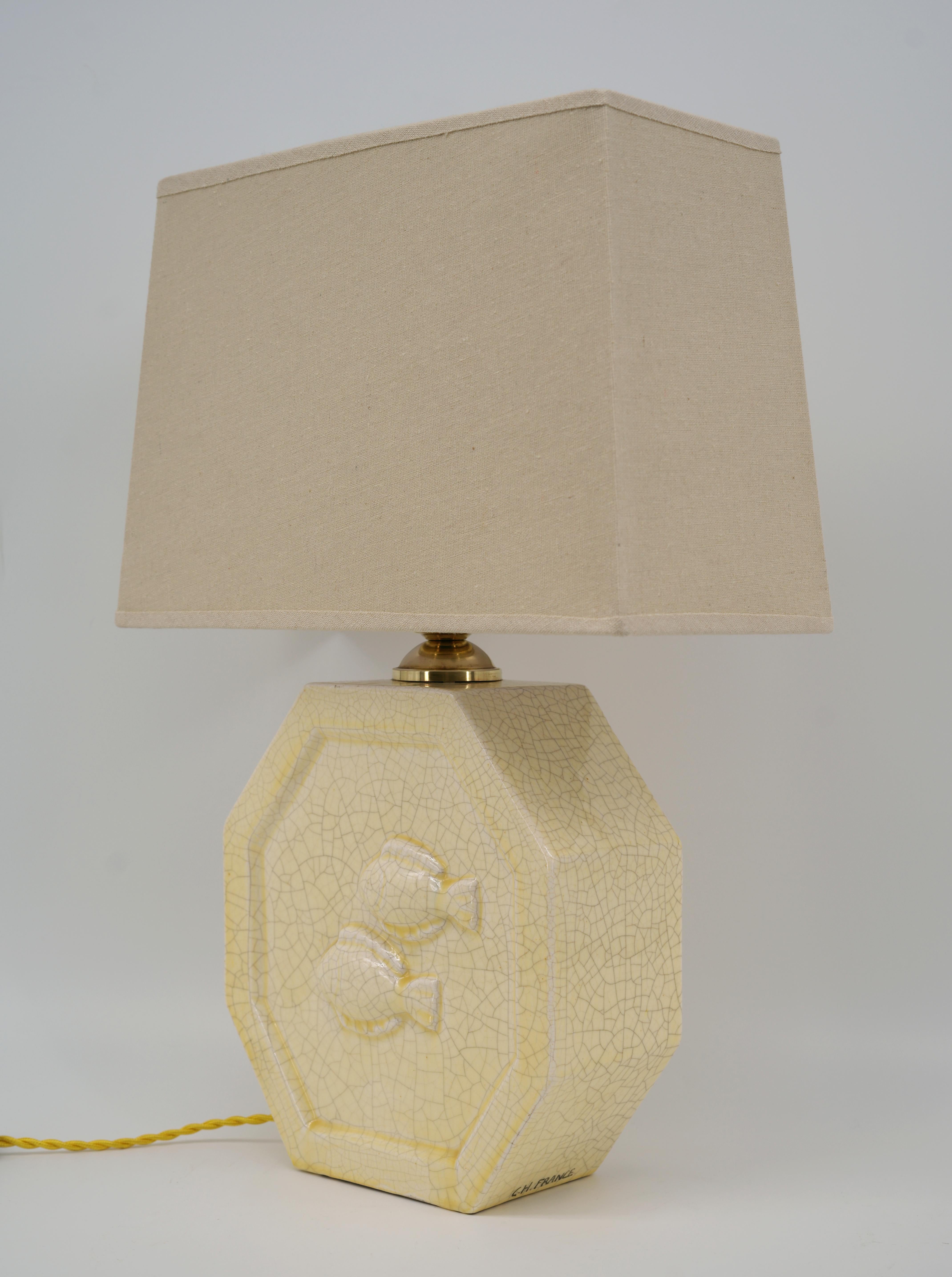 Mid-20th Century Charles HARVA French Art Deco Crackle Glaze Ceramic Lamp, 1930s For Sale