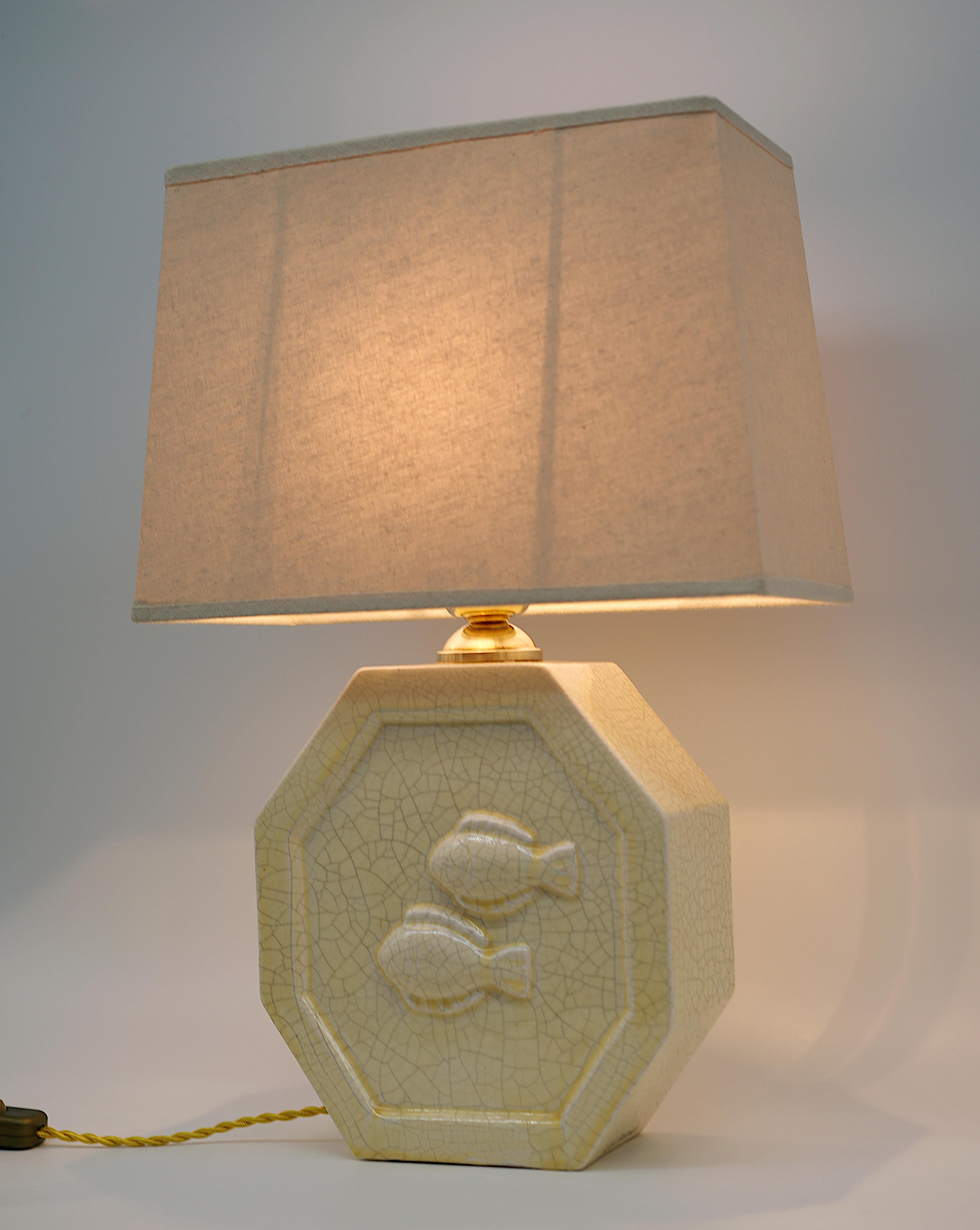 Début du 20ème siècle Lampe Art déco française Charles HARVA en céramique à glaçure craquelée, 1920 en vente