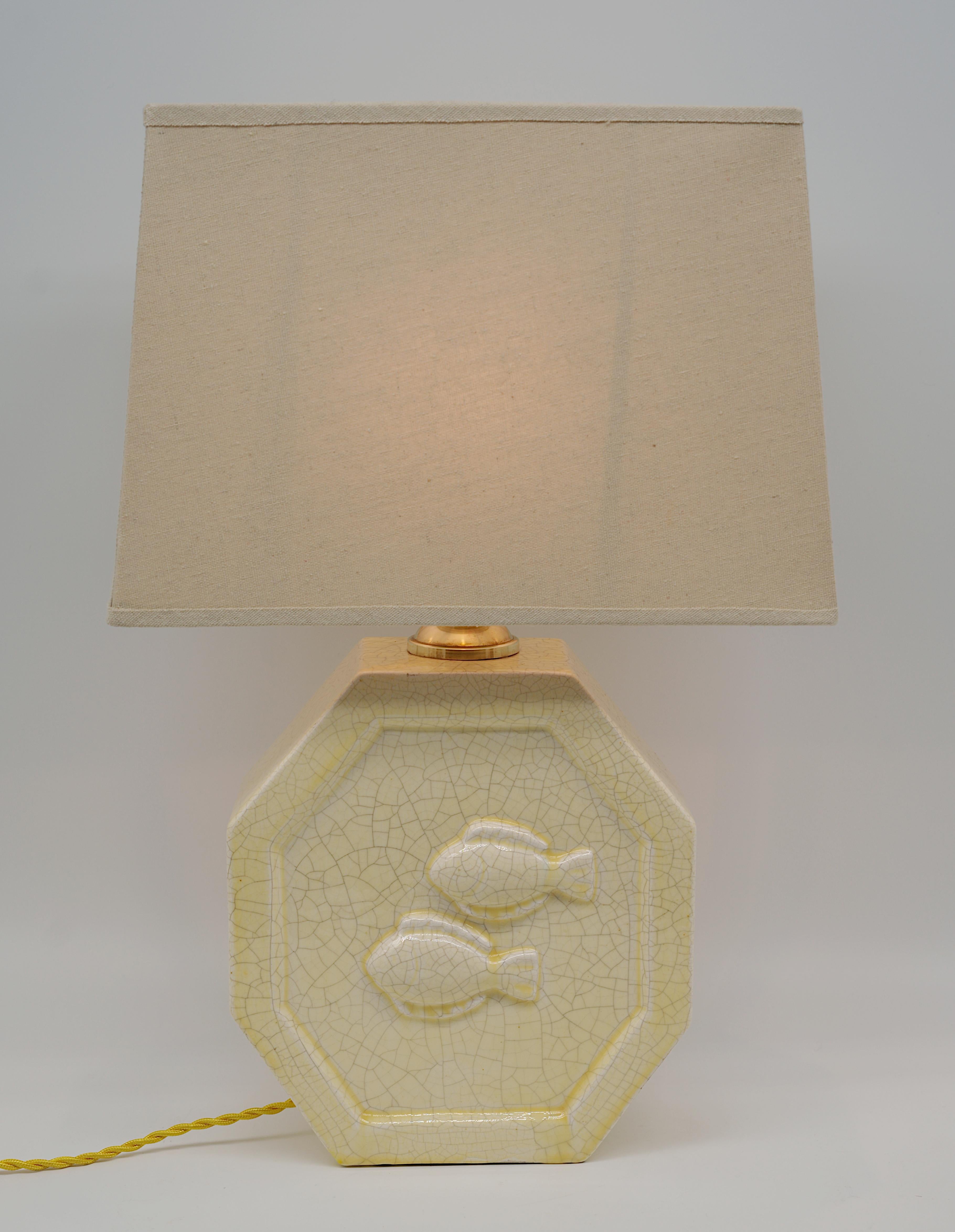 Lampe Art déco française Charles HARVA en céramique à glaçure craquelée, 1920 en vente 1