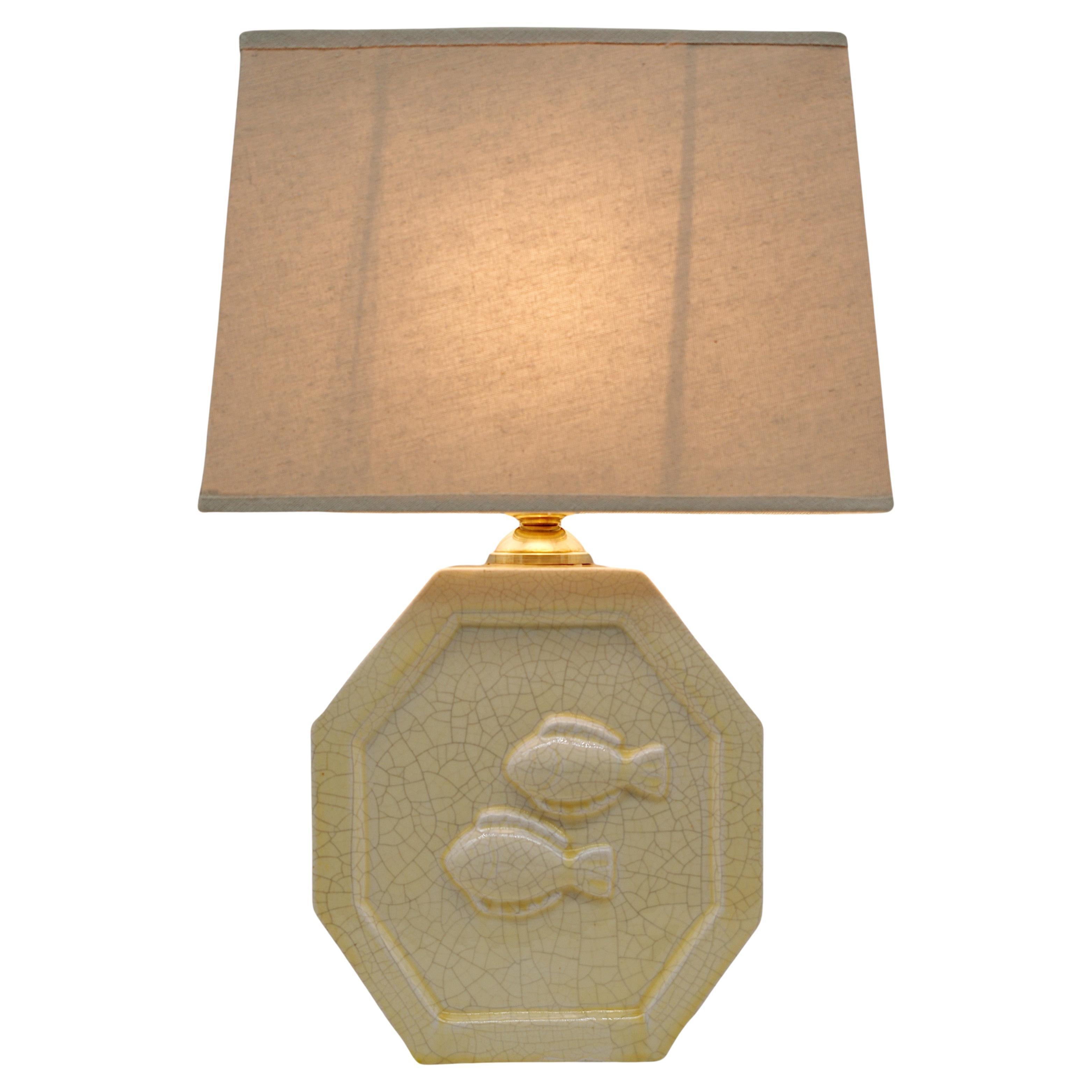 Lampe Art déco française Charles HARVA en céramique à glaçure craquelée, 1920