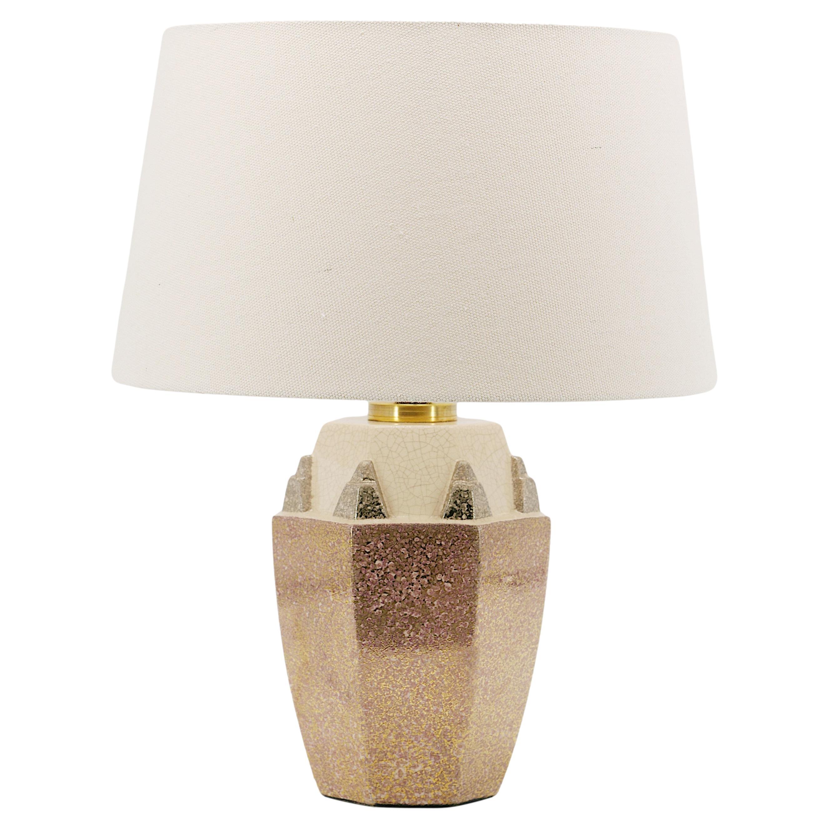 Lampe Art déco française Charles HARVA en céramique à glaçure craquelée, années 1930