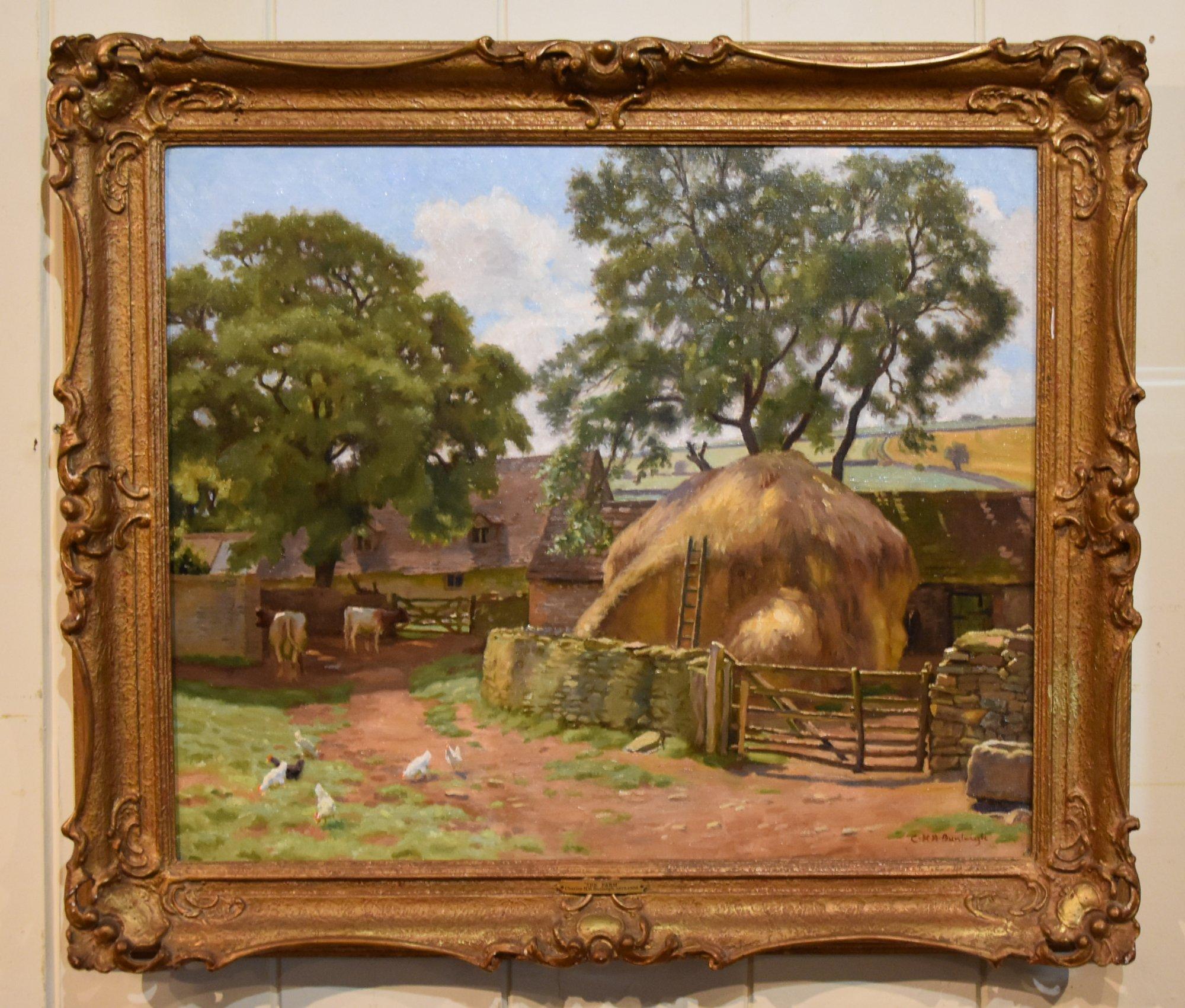 Oil Painting by Charles Henry Burleigh  "The Farmstead" R.B.A 1875- 1956 Brighton painter member of the Royal of Institute of painters. Also exhibited at the Royal Academy London Salon. Fine Art society and Royal society of British artists. Oil on