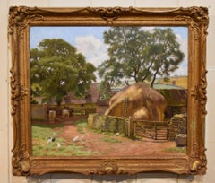 Antique Oil Painting by Charles Henry Burleigh "The Farm"