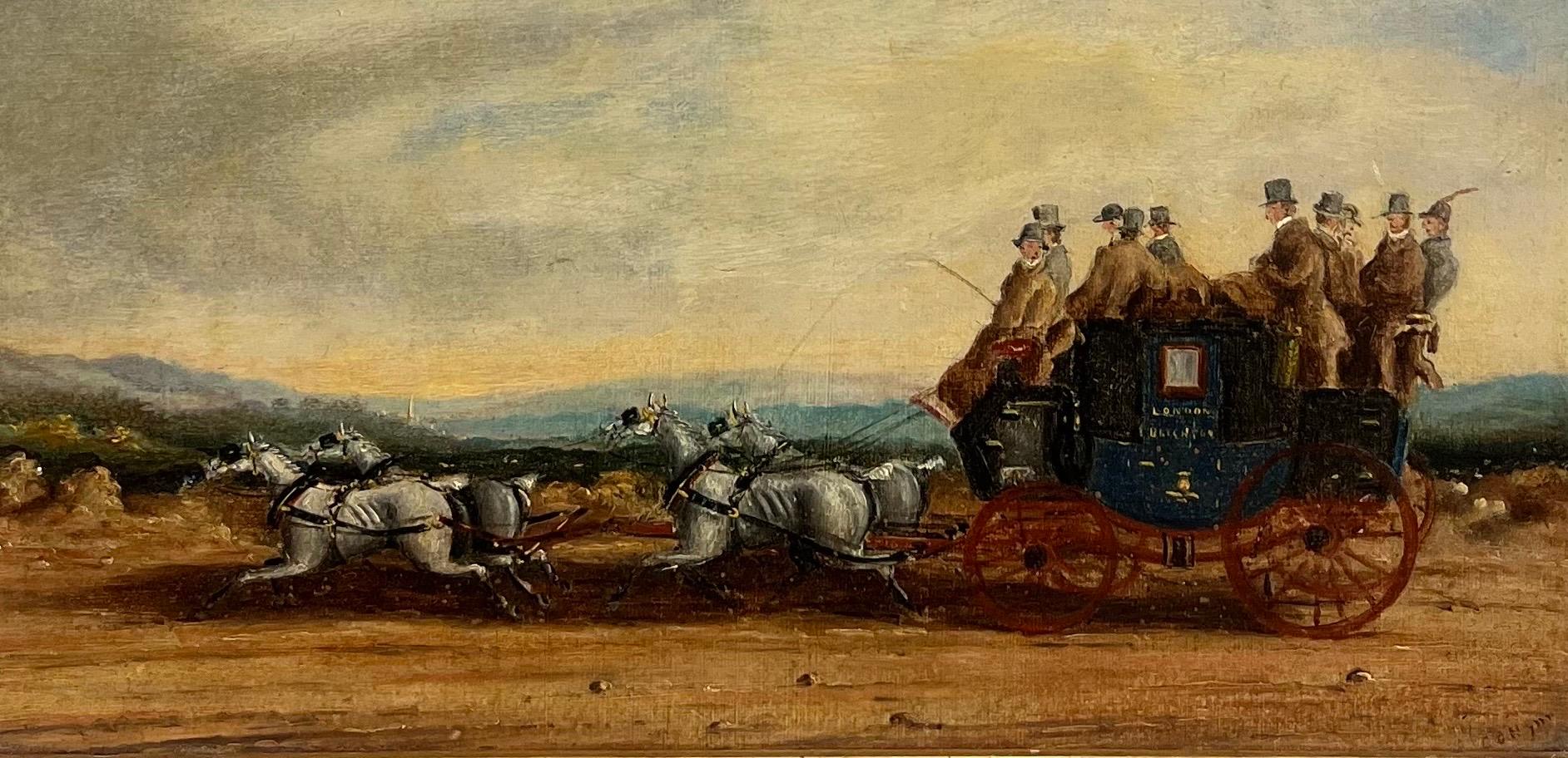 Fine Victorian English Oil Painting Coaching Scene Horses 
Carriage signed