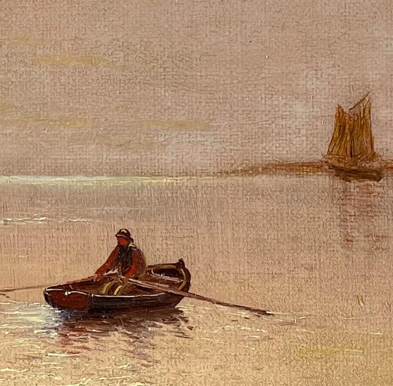 Vue à l'aube, 1877
Huile sur toile, 7 1/8 x 12 5/8 pouces (18 x 32 cm)
Dimensions du cadre : 12 x 17 pouces
Signé et daté en bas à droite : A.I.C. Gifford / 1877

Charles Henry Gifford est né en 1839 dans le village côtier de Fairhaven, dans le