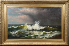 Ancienne peinture à l'huile américaine, encadrée, rare, représentant une scène de plage