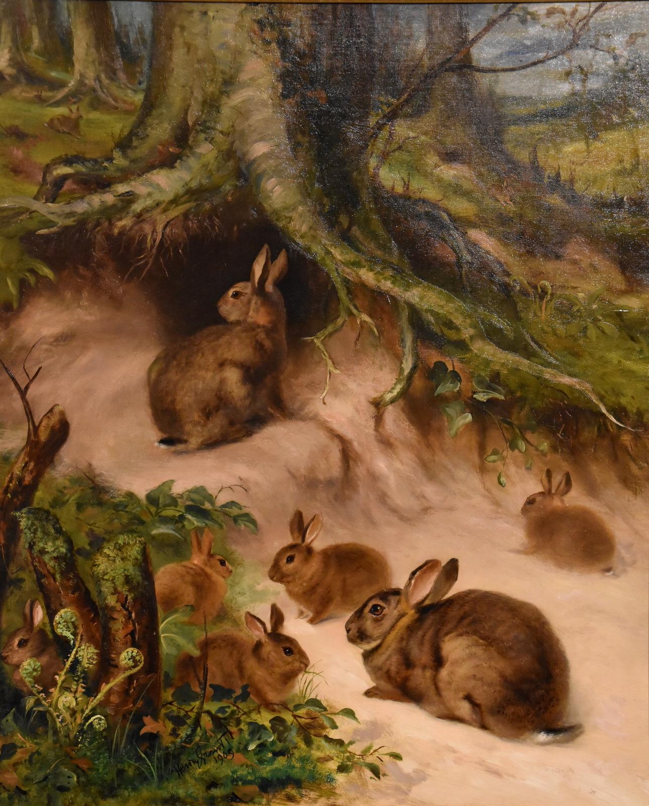 Charles Henry Grant Animal Painting – Ölgemälde von Henry Grant A Woodland Warren