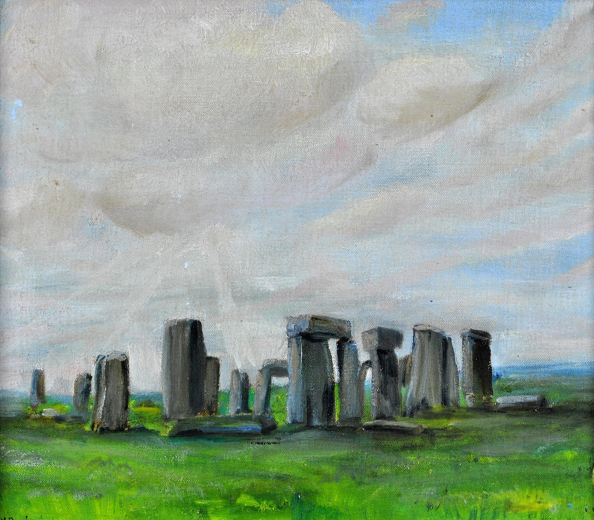 Stonehenge - Paysage anglais ancien, début du XXe siècle, peinture à l'huile sur toile - Painting de Charles Henry Harrison Burleigh
