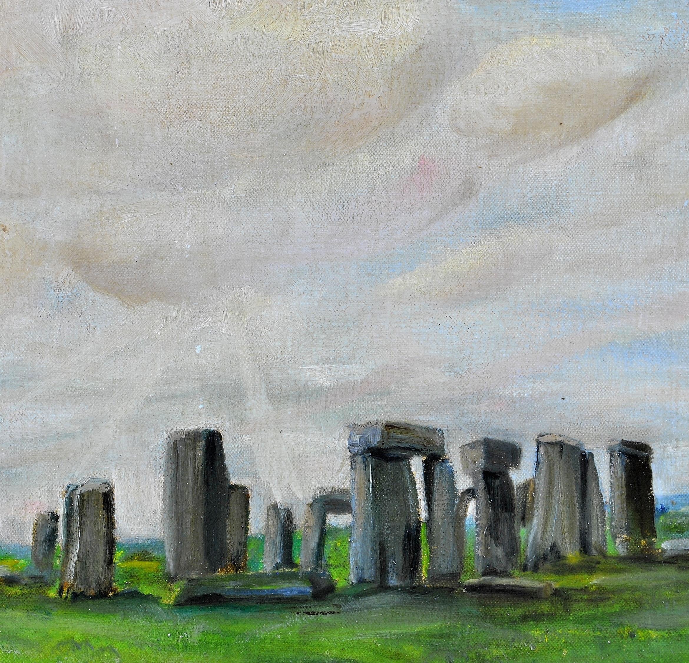Stonehenge - Paysage anglais ancien, début du XXe siècle, peinture à l'huile sur toile en vente 3