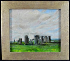 Stonehenge - Early 20th Century English Landscape Antique Oil on Canvas Painting