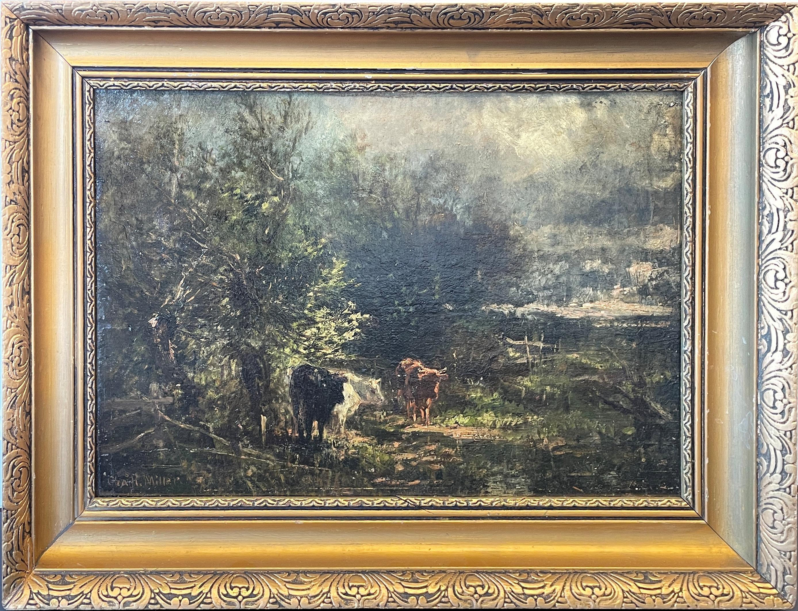 « Paysage avec vaches, Charles Henry Miller, Barbizon, ferme rurale en vente 1