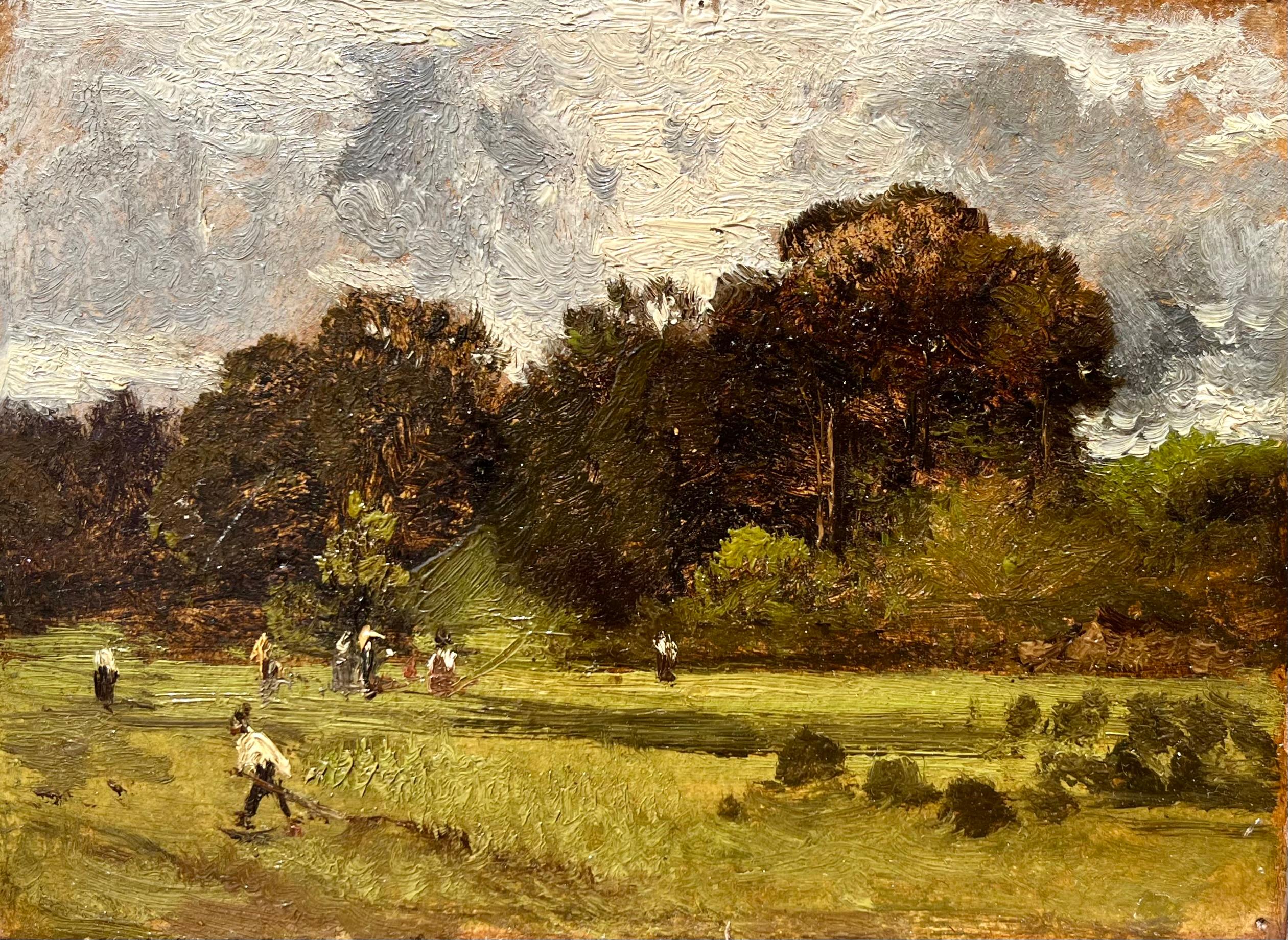Impressionist Figurative Landscape of Boys Playing Ball titled "Ball Players"