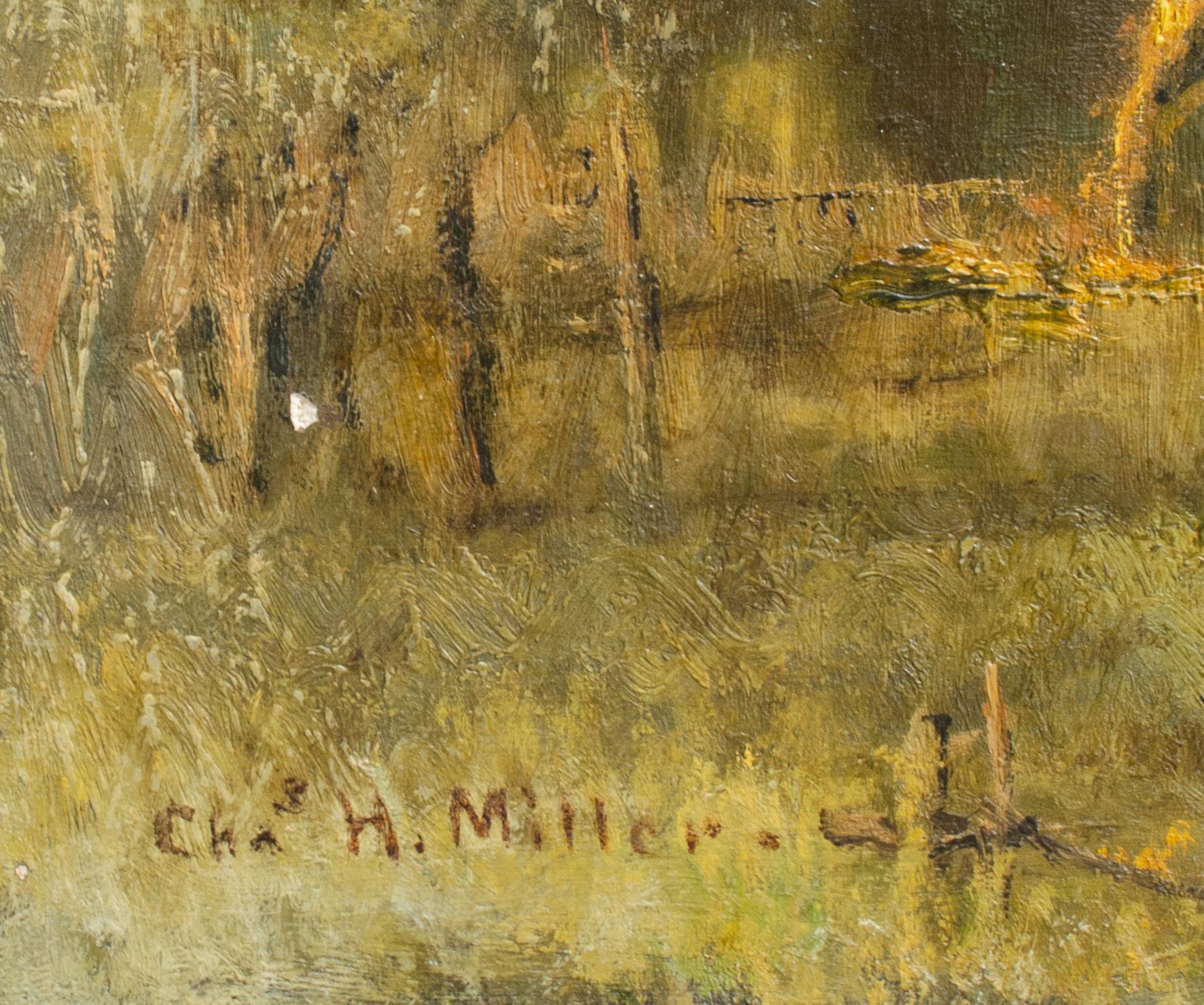 Pintura impresionista de vacas y árboles de C.H. Miller, Long Island - Painting de Charles Henry Miller
